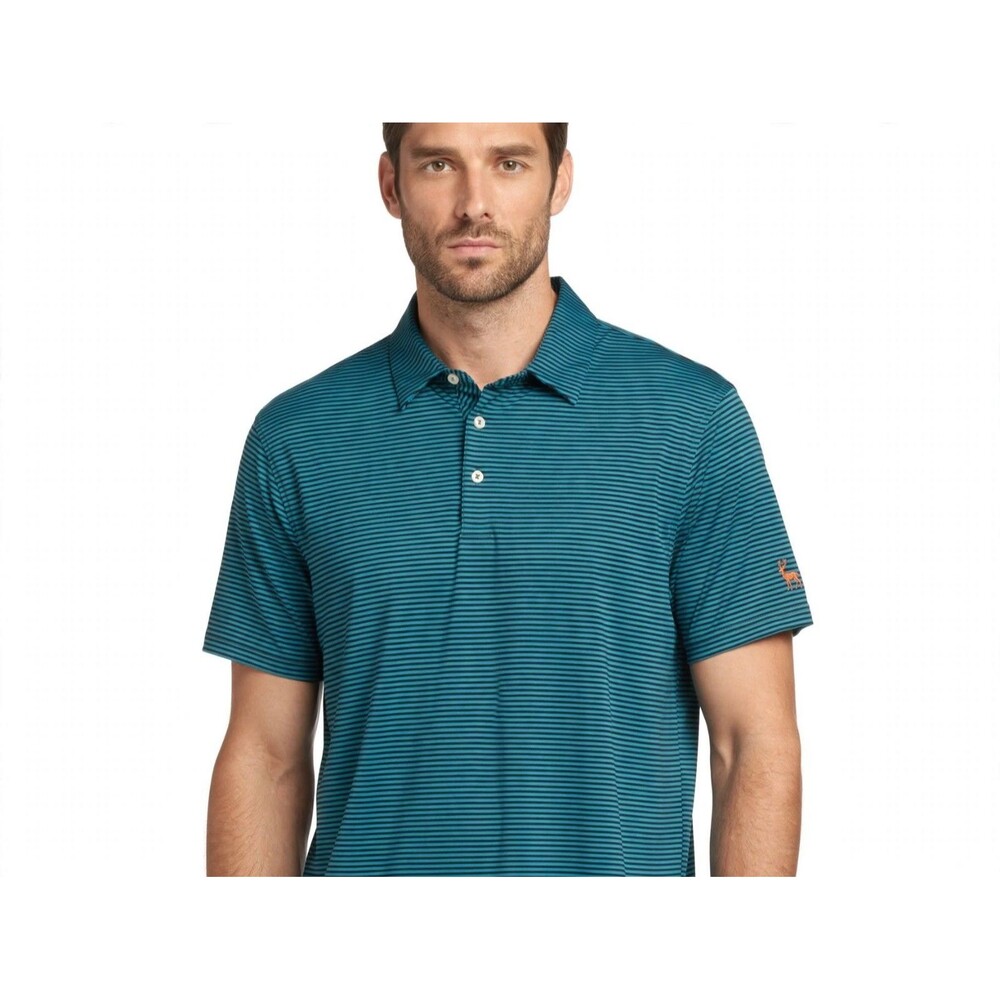 Michel Rouen Performance Polo Mens XL Teal Black Stripe Golf Stretch